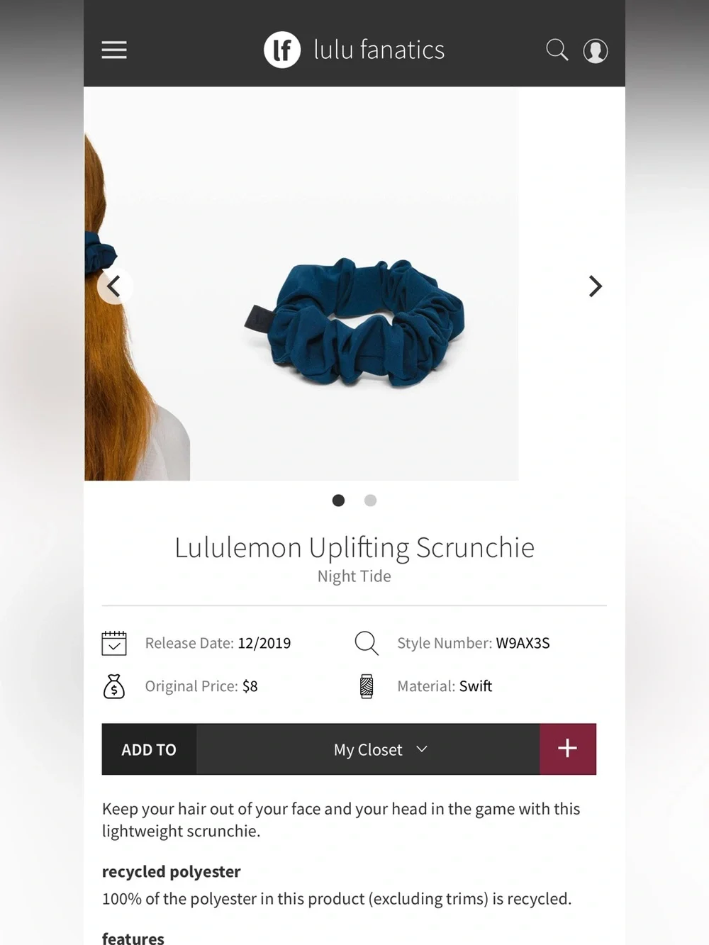 Lululemon Uplifting Scrunchie in Night Tide